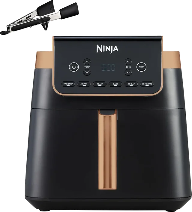 Friteuse sans huile Ninja Air Fryer MAX PRO noire et cuivre avec pinces en silicone